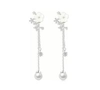 XFSRG Boucles d'Oreilles Femme Fleurs de Perles Boucle d'Oreille Pendentif en Zircone Franges Élégantes Accessoires Tendance Polyvalents et Raffinés
