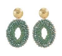 XFSRG Boucles D'oreilles Femme Goutte Boho Pendantes Ovales Perles Tissage en Cristal Fantaisie Boucles 'oreilles Goutte D'eau Bijoux Boheme Chic Pendantes (Vert)