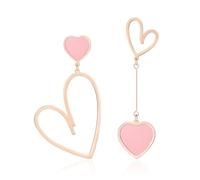 XFSRG Boucles d'Oreilles Femme Pendantes Asymétriques Cœur en Métal Doré et Émail Coloré pour Toutes Occasions (Rose)
