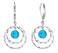 XFSRG Boucles d'Oreilles Femme Pendantes Cercle Double Pierre Turquoise Boucle d'Oreille Piercing Oreille Ear Cuff Mode Bijoux per Fête de Mariage Banquet (Argent)