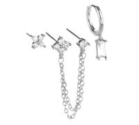 XFSRG Boucles d'Oreilles Femme Pendantes en Cuivre avec Chaîne et Cristaux Brillants pour Toutes Occasions (Argent)