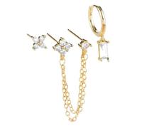 XFSRG Boucles d'Oreilles Femme Pendantes en Cuivre avec Chaîne et Cristaux Brillants pour Toutes Occasions (Or)