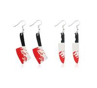 XFSRG Boucles d'Oreilles Halloween Femme Boucles d'Oreilles Sanglant Couteau Halloween Pendentif Hachette d'Horreur Helloween Earrings Bijoux Helloween Accessoires Cosplay Fête Gothique Party (Blanc)