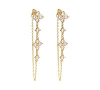 XFSRG Boucles d'oreilles Pendantes en Zircone Fleurs Hypoallergénique Longues Boucles d'oreilles Plaquée Or 14 Carats Dangle Chaîne Earrings pour Mariées Cadeaux Originaux
