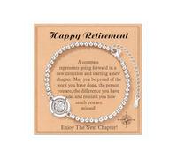 XFSRG Bracelet Boussole pour Femme Réglable Bracelet de Perles en Acier Inoxydable Avec des Cartes Inspirantes Cadeau de Départ à la Retraite pour Collègues Cadeau de Bijoux (Argent 2)