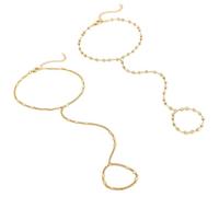 XFSRG Bracelet chaîne de main dorée, bague plaquée or, chaîne de main, perles cristal zircone, bracelet avec anneau, bijou tendance pour Femme Accessoire Mode pour Toutes Occasions