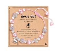 XFSRG Bracelet cheval fille Pierres naturelles, cordon tressé rose et charme équin, cadeau symbolique pour cavalière courageuse & passionnée
