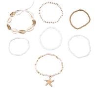 XFSRG Bracelet Cheville Femme Bohème avec Perles et Coquillages Chaîne de Cheville Multi-Couches Élégante pour Été Plage et Vacances Bijoux Mode pour Femme (7 pièces)