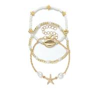 XFSRG Bracelet Cheville Femme Bohème Multicouche Perles Coquillage Étoile de Mer Chaîne de Cheville Bijoux pour Plage Été (Blanc)