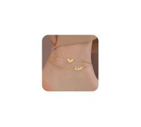 XFSRG Bracelet Cheville Femme Coeur Et Love Doré Chaine De Cheville Élégante En Acier Inoxydable Pour Toutes Les Occasions (1)