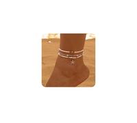 XFSRG Bracelet Cheville Femme Élégant avec Perles et Pendentifs Étoile de Mer Chaîne de Cheville en Or et Blanc pour Plage et Été (Or Blanc)