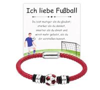 XFSRG Bracelet de Football en Cuir Tressé avec Fermoir Magnétique Bracelet Sport pour Garçon Idée Cadeau Anniversaire pour Adolescent 16-18 Ans (Rouge)