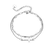 XFSRG Bracelet Femme Argent Double Chaîne avec Croix Élégante Bijoux Mode pour Toutes Occasions Cadeau Noël Idée Cadeau Femme (Losange)