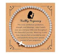 XFSRG Bracelet Femme Croix Bracelets Perles Argentées Acier Inoxydable Bracelet Baptême Bénédiction pour un Usage Quotidien Méditation Cadeaux