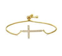 XFSRG Bracelet Femme Croix Chrétienne Acier Inoxydable 18K Or Argent Réglable Zircon Bracelet Croix Cadeau Bijoux pour Filles Femmes (Or 2)