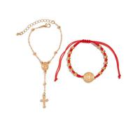 XFSRG Bracelet Femme Élégant avec Perles et Pendentif Croix Dorée Bijoux Mode pour Toutes Occasions(Rouge)