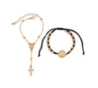 XFSRG Bracelet Femme Élégant avec Perles et Pendentif Croix Dorée Bijoux Mode pour Toutes Occasions(Noir)