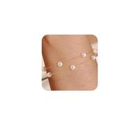 XFSRG Bracelet Femme Élégant Perles Ornées de Fleurs Bijoux Mode Bracelet Personnalisé avec Perles Idéal pour Toutes Occasions et Tenues (Or-2)