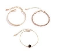 XFSRG Bracelet Femme Ensemble 3 Pièces Fleur Bracelet Chaîne Cristal Bijoux Femme Bracelets Élégants Accessoires Mode Cadeau (Noir)
