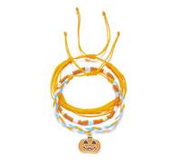 XFSRG Bracelet Femme Halloween Fantaisie Multicouches Corde Tressée Perles Colorées Charme Citrouille et Fantôme pour Fêtes et Sorties (Orange)