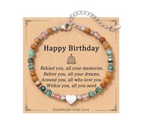 XFSRG Bracelet Femme Pierre Naturelle avec Pendentif Cœur Argent Réglable Bracelet Bijoux Fantaisie Cadeau d'Anniversaire pour Fille Meilleure Amie Elle avec Carte (Style 1)