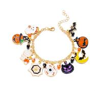 XFSRG Bracelet Halloween Réglable Bracelet Pendentif avec Forme de Citrouille Araignée Chauve-souris et Fantôme Accessoires de Bijoux d'halloween (Or 1)