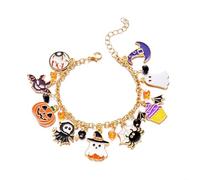 XFSRG Bracelet Halloween Réglable Bracelet Pendentif avec Forme de Citrouille Araignée Chauve-souris et Fantôme Accessoires de Bijoux d'halloween (Or 2)