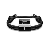 XFSRG Bracelet Homme Bracelets Corde Noire Ajustable avec Croix Pendentif Bracelet Imperméable de Foi Cadeau pour Baptême et Confirmation (Noire B)