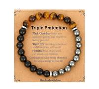 XFSRG Bracelet Œil de Tigre Perles Rondes Extensible de Lithothérapie Pierre Naturelle 8mm Bracelet Perles Pierre Naturelle pour Femme Homme Poignet Quotidien