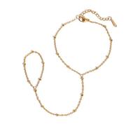 XFSRG Bracelet Main Chaîne En Or 14K Avec Bague Doigt Et Pendentif Zircone Comme Bijou Bras Chromé Pour Femmes Design Élégant Pour Looks Stylés Et Occasions Spéciales (Petites Boules)
