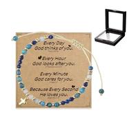 XFSRG Bracelet Perles Fait Main avec Pierres Naturelles et Pendentif Croix Vintage Bracelet Réglable pour Femme Style Boho Idée Cadeau pour le Quotidien et les Festivals (Bleu)