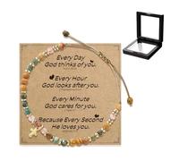 XFSRG Bracelet Perles Fait Main avec Pierres Naturelles et Pendentif Croix Vintage Bracelet Réglable pour Femme Style Boho Idée Cadeau pour le Quotidien et les Festivals (Brun)