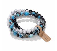 XFSRG Bracelet Pierres Naturelles Élastique Multicouche Superposable Ajustable Onyx Turquoise Howlite Empilable Bracelet Yoga Chakra Énergétique Lithothérapie (24 Bleu)
