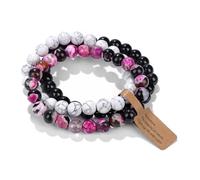 XFSRG Bracelet Pierres Naturelles Élastique Multicouche Superposable Ajustable Onyx Turquoise Howlite Empilable Bracelet Yoga Chakra Énergétique Lithothérapie (07 Rose)