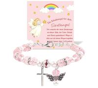 XFSRG Bracelet Première Communion Croix Fille Bracelet Perles Communion Ange Pendentif Croix Facettes Cristal Perles Strass Bijoux Fille Cadeau Baptême Confirmation Ceremonie (Rose)