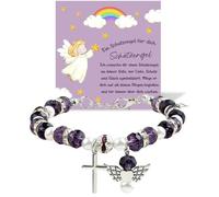 XFSRG Bracelet Première Communion Croix Fille Bracelet Perles Communion Ange Pendentif Croix Facettes Cristal Perles Strass Bijoux Fille Cadeau Baptême Confirmation Ceremonie (Violet)