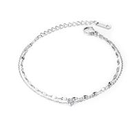 XFSRG Bracelets de Cheville pour Femmes Bracelet de Cheville Double Couche Réglable avec Zircone Chaîne Bijoux De Plage D'Été pour Filles (Argent)