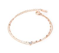 XFSRG Bracelets de Cheville pour Femmes Bracelet de Cheville Double Couche Réglable avec Zircone Chaîne Bijoux De Plage D'Été pour Filles (Or rose)