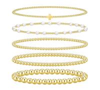 XFSRG Bracelets Femme Set 5 Pièces Dorés avec Croix et Perles Blanches Élégants Délicats Superposition PersonnaliséBijoux Pour Cadeau Anniversaire Saint-Valentin