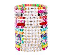 XFSRG Bracelets Perles Heishi Empilables Bracelet Élastique Lettres Personnalisables Bijoux Fantaisie Femme Ado Fille Accessoires Mode Cadeau Anniversaire Amitié Bracelet Bohème (G)