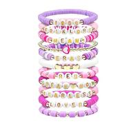 XFSRG Bracelets Perles Heishi Empilables Bracelet Élastique Lettres Personnalisables Bijoux Fantaisie Femme Ado Fille Accessoires Mode Cadeau Anniversaire Amitié Bracelet Bohème (E)