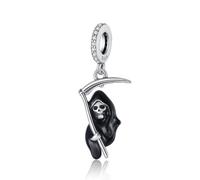 XFSRG Breloque Charm pour Bracelets Colliers Halloween Pendentif DIY Perlé Faucheur en Cuivre avec Lame Argentée et Anneau de Cristal Blanc Idéal pour Bijoux et Porte Clés