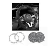 XFSRG Cache Volant Voiture Brillant en Cristal Housse de Volant en Cuir PU Antidérapant Décoration Intérieur Élégante et Protection Durable Accessoires Auto Universels (Noir)