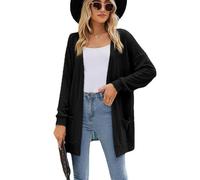 XFSRG Cardigan Tricoté Femme Élégant Chic Mid-Longue Cardigan Ouverte Gilet Casual à Manches Longue Veste en Maille Respirant Poids Léger À l'aise Avant Ouvert Manteau(Noir XL)