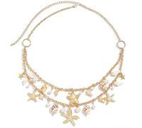 XFSRG Ceinture Chaîne Bohème de Plage avec Coquillages Chaîne de Taille Multi Rang avec Pendentifs Étoile de Mer Perles et Coquilles Accessoire d’Été Léger et Réglable pour la Plage