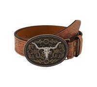 XFSRG Ceinture Femme Cowboy en Cuir Véritable avec Boucle Tête de Taureau Vintage pour Robe et Jeans Accessoire Mode Western Chic (120cm)