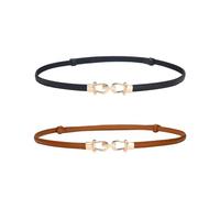 XFSRG Ceinture Femme Fine en Cuir Réglable Ceinture Élégante et Décorative pour Robes Jeans et Pantalons Slim pour Femmes(Noir et marron)