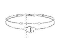 XFSRG Chaîne de Cheville Femme en Argent avec Double Cœur et Perles Bracelet Cheville Femme Acier Inoxydable Élégant et Moderne pour Toutes Occasions