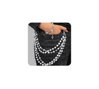 XFSRG Chaîne de Pantalon en Strass Chaîne Raffinée en Perles de Céramique Hip Hop Punk Hosenkette avec Bracelet Croix Accessoire de Mode Tendance pour Hommes et Femmes