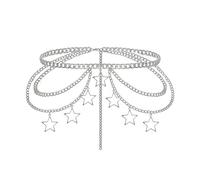 XFSRG Chaine de Taille Femme Argent Ceinture en Chaîne Étoiles Pendantes Bijoux Corps Multicouche Ajustable Accessoire Mode Chaine de Corps Élégant Décoration Taille